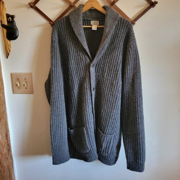 L.L. Bean Other - L.L. Bean 100% Lambs Woold Cardigan Button Gray Knit Sweater XXL Tall